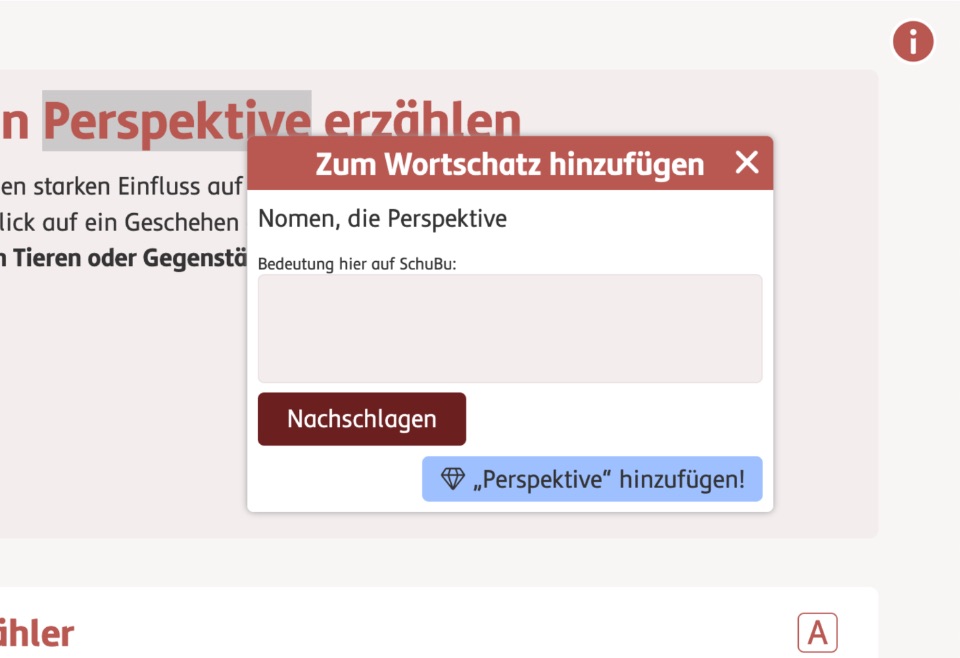 Screenshot des Wortschatz-Tools